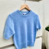 Brushed Cashmere Tee In Misty Blue