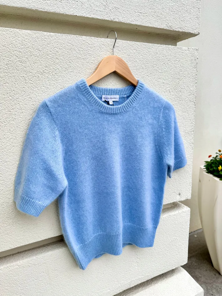Brushed Cashmere Tee In Misty Blue