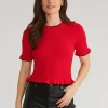 Caroline Tipped Ruffle Knit Pullover In Cherry Red Multi