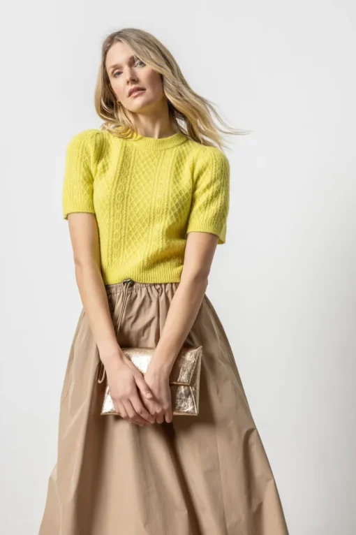 Cropped Cable Sweater In Lemongrass