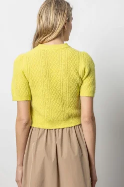Cropped Cable Sweater In Lemongrass