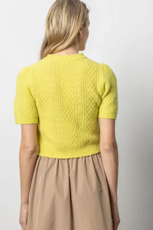 Cropped Cable Sweater In Lemongrass