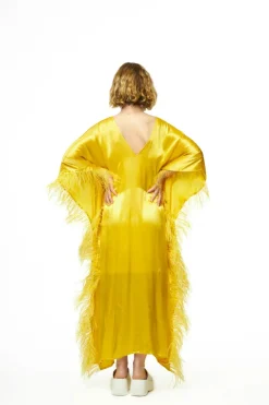 Firenze Feathers Caftan In Yellow