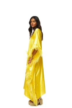 Firenze Feathers Caftan In Yellow