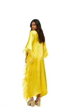 Firenze Feathers Caftan In Yellow