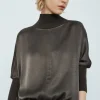 Flynn Long Sleeve Mixed Top In Dark Khaki