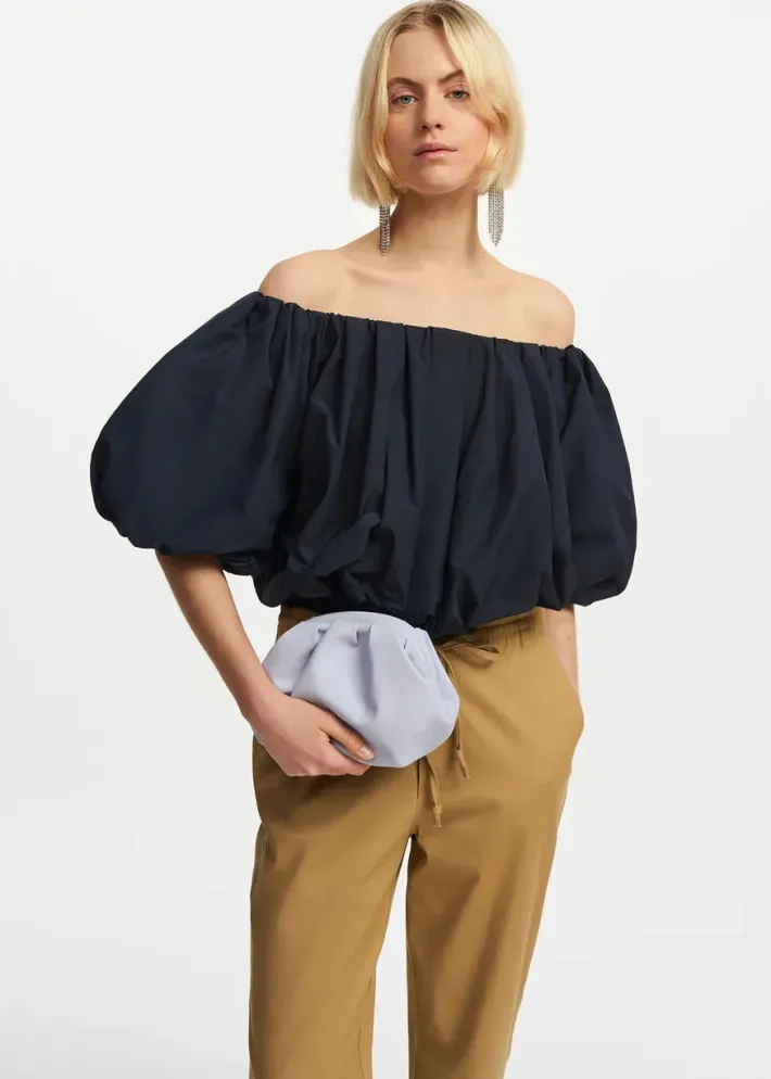 Frenchie Gathered Bodysuit In Navy