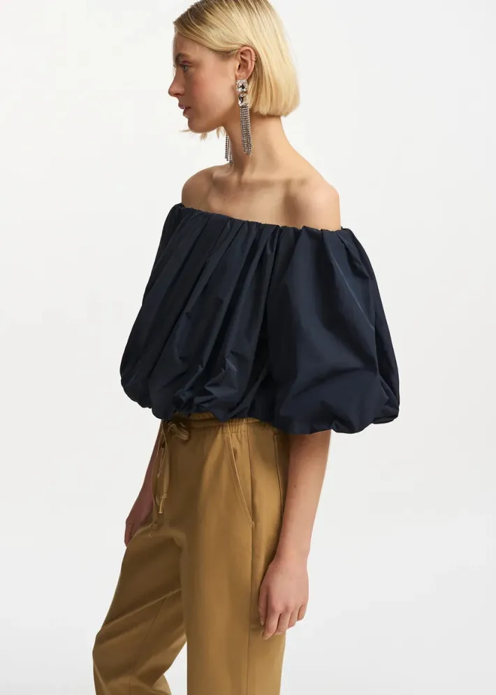 Frenchie Gathered Bodysuit In Navy