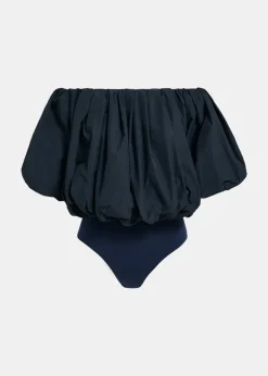Frenchie Gathered Bodysuit In Navy