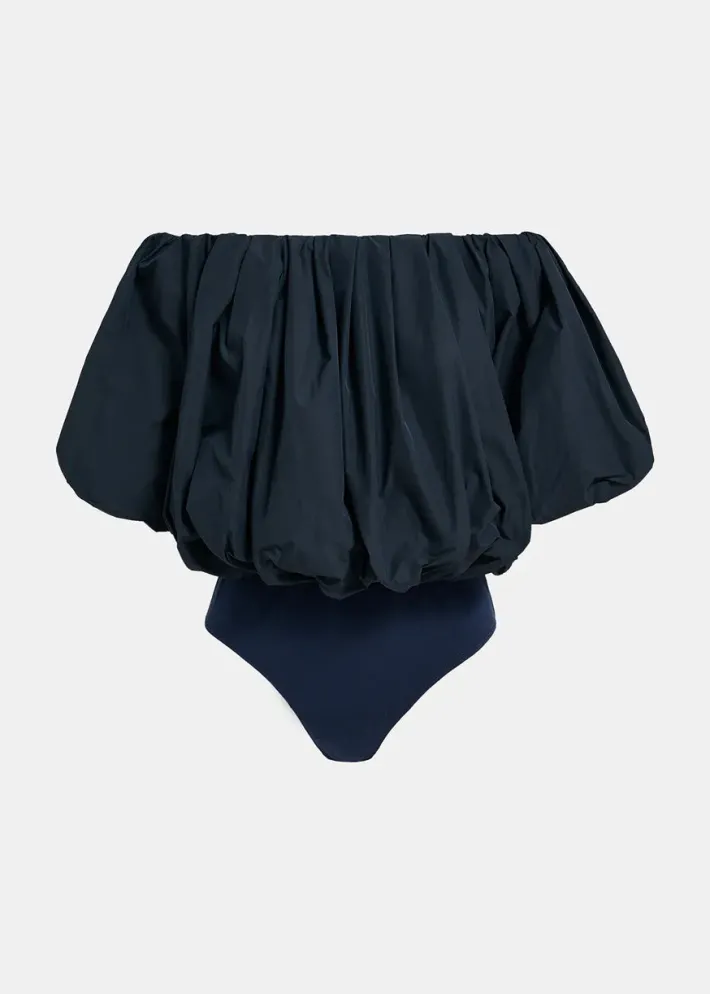 Frenchie Gathered Bodysuit In Navy