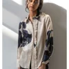 Frilled Button Down In Black Calla Lillies
