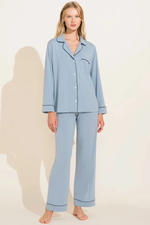 Gisele Long PJ Set In Ciel/Navy