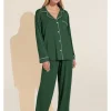 Gisele Long PJ Set In Forest Green/Ivory