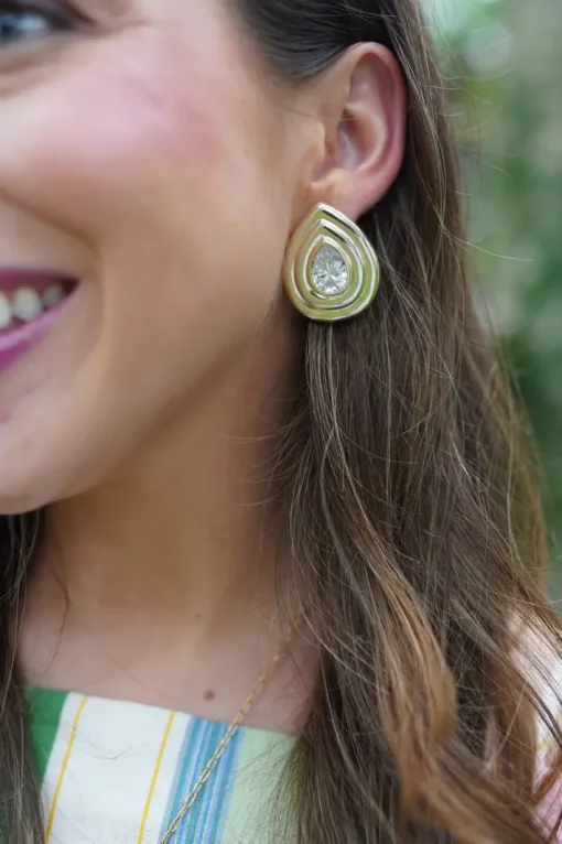 Golden Raindrop Stud Earrings In Gold
