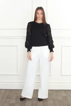 Lace Balloon Sleeves Sweater In Black