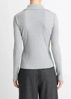 Long Sleeve Collared Polo In Grey