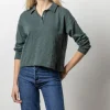 Long Sleeve Drop Shoulder Polo In Evegreen