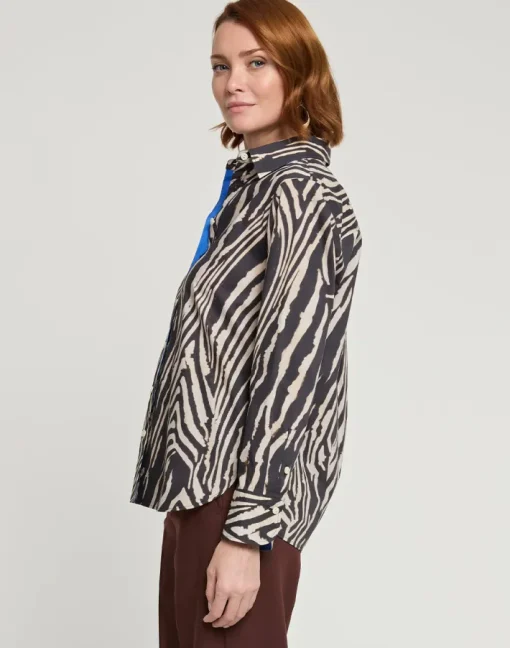 Margot Long Sleeve Zebra Print Shirt In Black Combo *FINAL SALE*