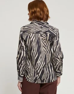 Margot Long Sleeve Zebra Print Shirt In Black Combo *FINAL SALE*