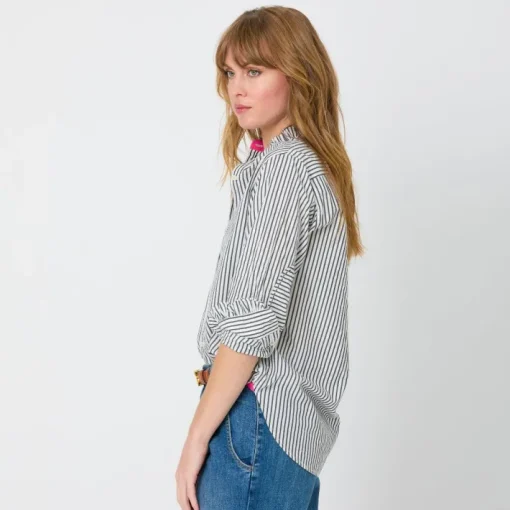 Mia Ruffle Stripe Shirt In Black