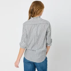 Mia Ruffle Stripe Shirt In Black