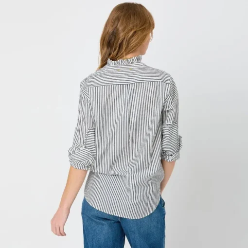Mia Ruffle Stripe Shirt In Black