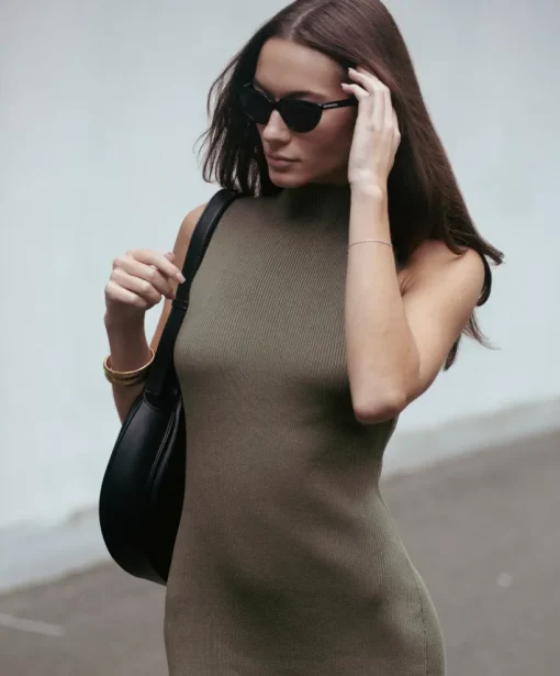 Naomi Modal Ribbed Dress In Olive