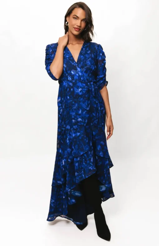 Pamona Dress In Cobalt Shibori Floral