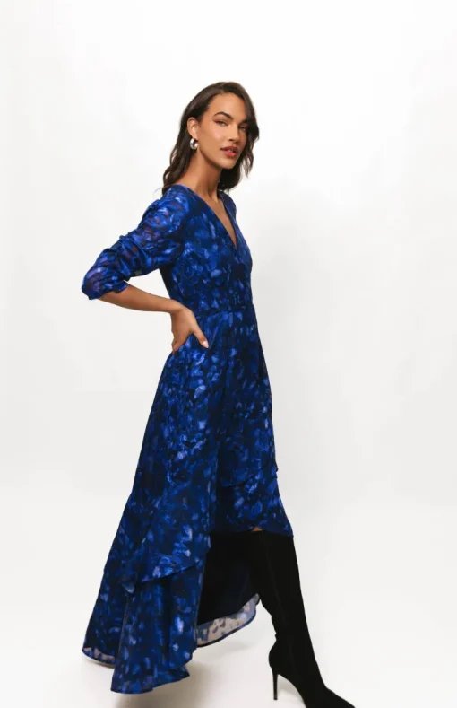 Pamona Dress In Cobalt Shibori Floral