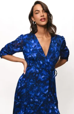 Pamona Dress In Cobalt Shibori Floral