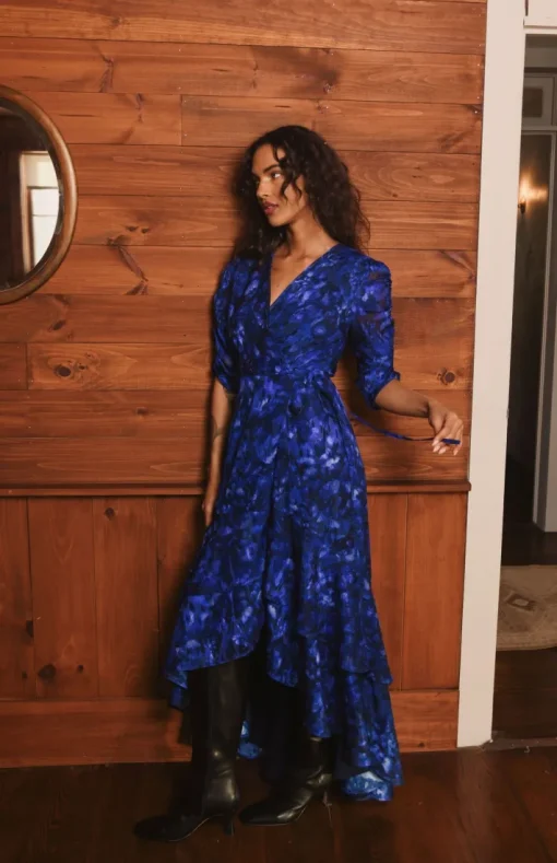 Pamona Dress In Cobalt Shibori Floral