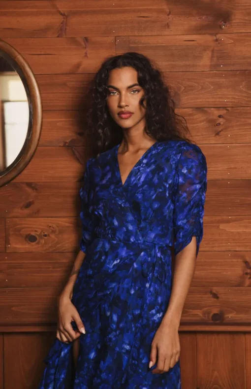 Pamona Dress In Cobalt Shibori Floral