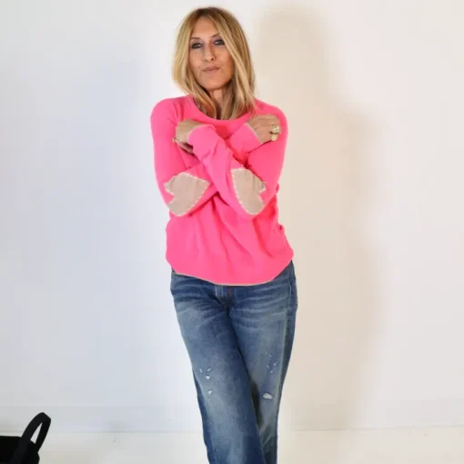 Patchwork Pullover Sweater In Neon Pink
