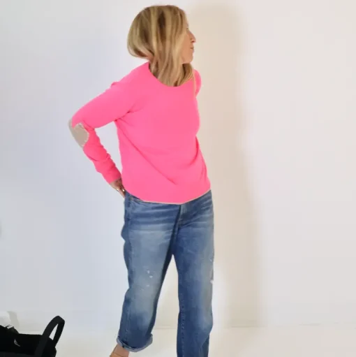 Patchwork Pullover Sweater In Neon Pink