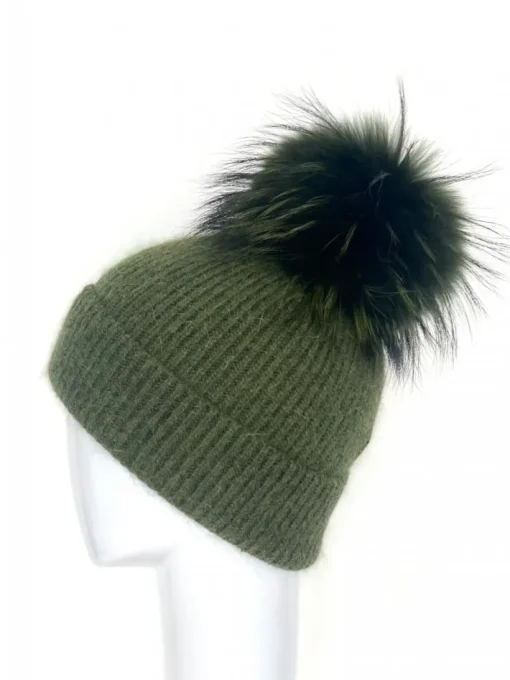Pom Hat In Olive Green
