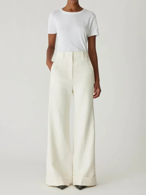 Refined Suiting Wide Leg Trouser In Cream