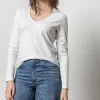 Rolled Edge V-Neck Tee In White