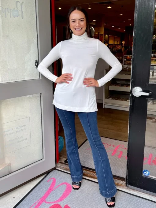 Scrunchneck Bamboo Tunic Top In Bianco