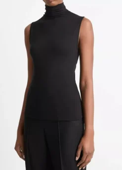 Sleeveless Turtleneck Top In Black
