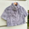 Standing Collar Faux Fur Bolero Jacket In Light Pewter