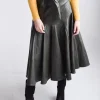 Vegan Leather Prairie Midi Skirt In Olive