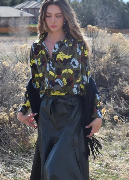Vegan Leather Prairie Midi Skirt In Olive