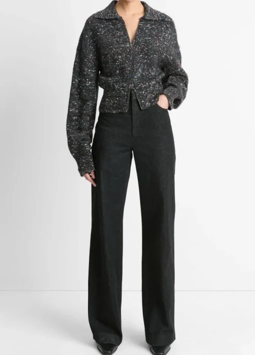 Wool-Silk Donegal Zip Jacket In Black Donegal