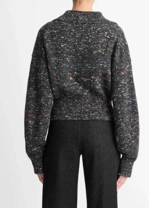 Wool-Silk Donegal Zip Jacket In Black Donegal